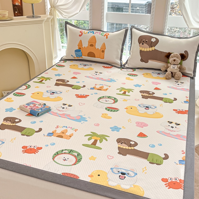 91家纺网 家纺一手货源 找家纺 Sweet dreams甜梦 2025新款数码印花凉感豆豆软席凉席席子系列-小版 夏季派对