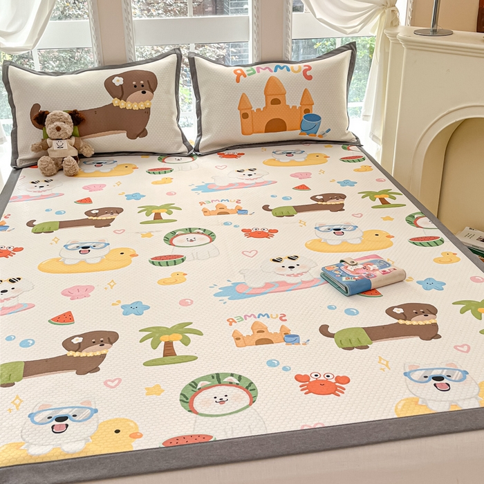 91家纺网 家纺一手货源 找家纺 Sweet dreams甜梦 2025新款数码印花凉感豆豆软席凉席席子系列-小版 夏季派对