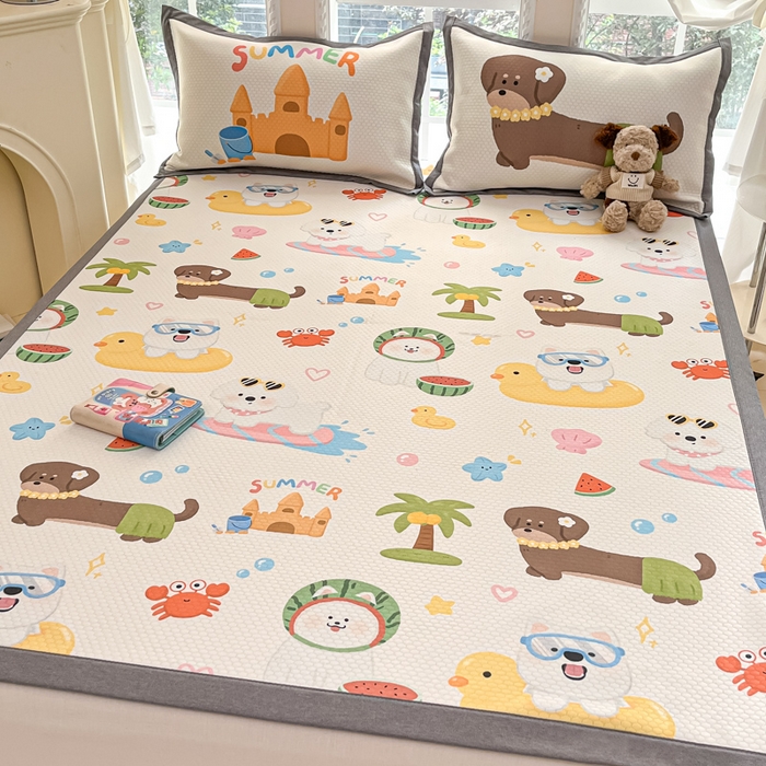 91家纺网 家纺一手货源 找家纺 Sweet dreams甜梦 2025新款数码印花凉感豆豆软席凉席席子系列-小版 夏季派对