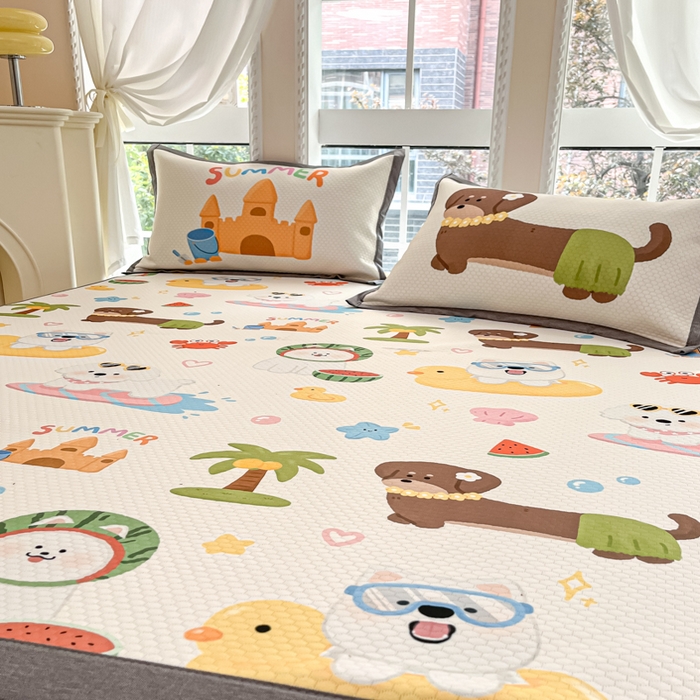 91家纺网 家纺一手货源 找家纺 Sweet dreams甜梦 2025新款数码印花凉感豆豆软席凉席席子系列-小版 夏季派对