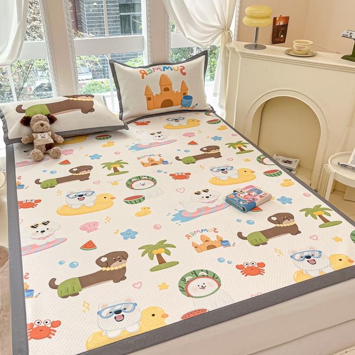 91家纺网 家纺一手货源 找家纺 Sweet dreams甜梦 2025新款数码印花凉感豆豆软席凉席席子系列-小版 夏季派对