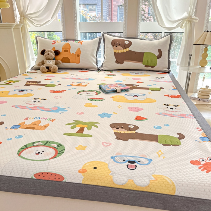 91家纺网 家纺一手货源 找家纺 Sweet dreams甜梦 2025新款数码印花凉感豆豆软席凉席席子系列-小版 夏季派对