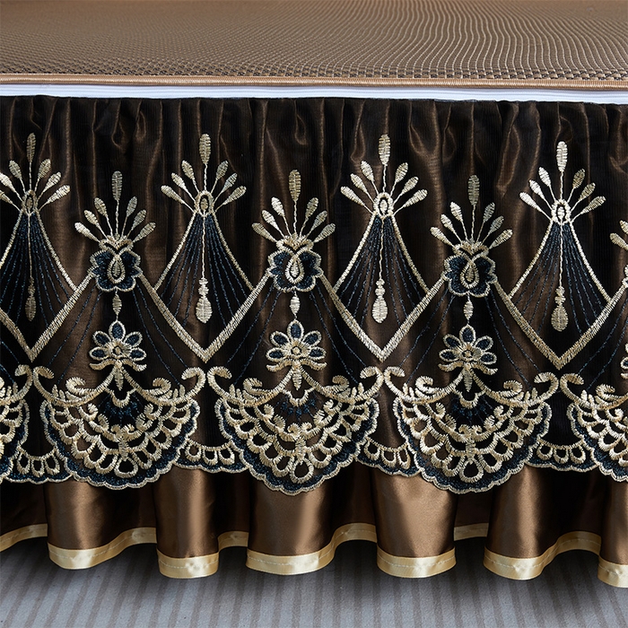 91家纺网 家纺一手货源 找家纺 罗艺轩 2025新款可拆卸床笠式床裙凉感冰丝藤席三件套-爱星海 爱星海-摩卡棕