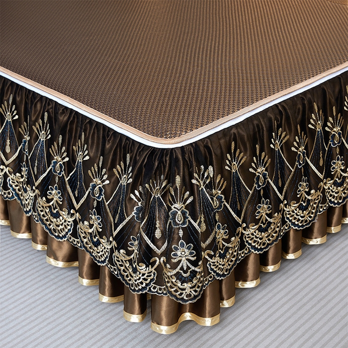 91家纺网 家纺一手货源 找家纺 罗艺轩 2025新款可拆卸床笠式床裙凉感冰丝藤席三件套-爱星海 爱星海-摩卡棕