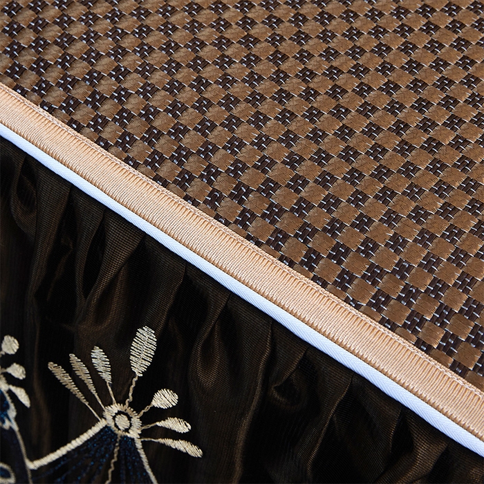 91家纺网 家纺一手货源 找家纺 罗艺轩 2025新款可拆卸床笠式床裙凉感冰丝藤席三件套-爱星海 爱星海-摩卡棕