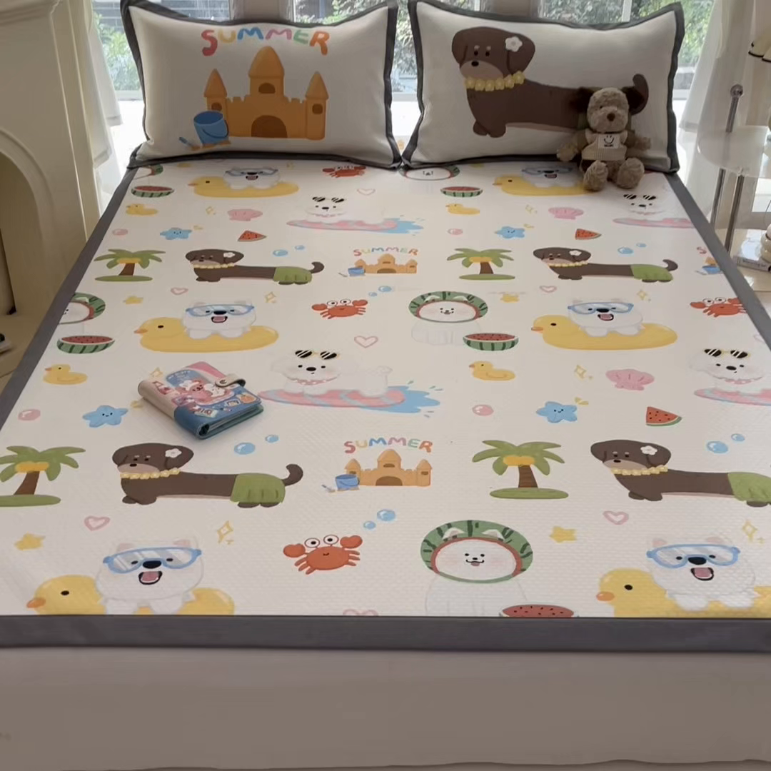 91家纺网 家纺一手货源 找家纺 Sweet dreams甜梦 2025新款数码印花凉感豆豆软席凉席席子系列-小版 夏季派对