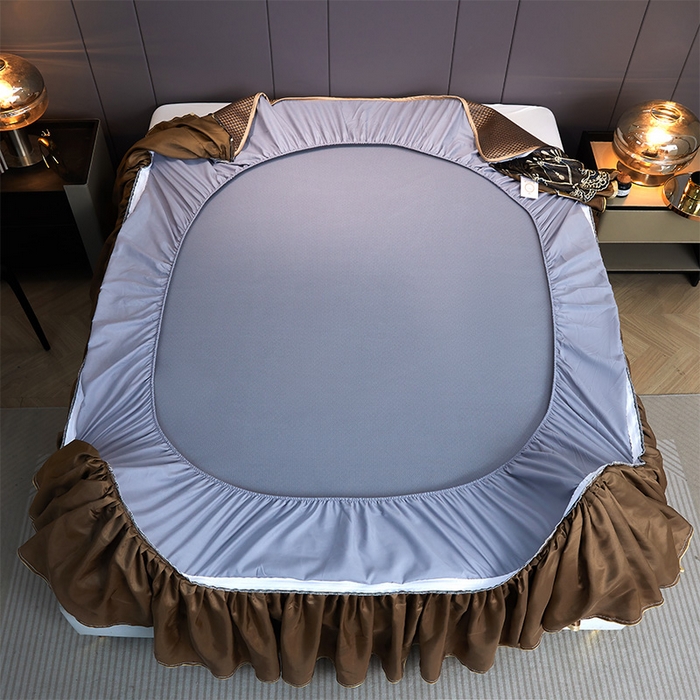 91家纺网 家纺一手货源 找家纺 罗艺轩 2025新款可拆卸床笠式床裙凉感冰丝藤席三件套-爱星海 爱星海-摩卡棕