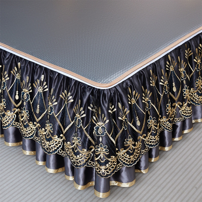 91家纺网 家纺一手货源 找家纺 罗艺轩 2025新款可拆卸床笠式床裙凉感冰丝藤席三件套-爱星海 爱星海-绅士灰