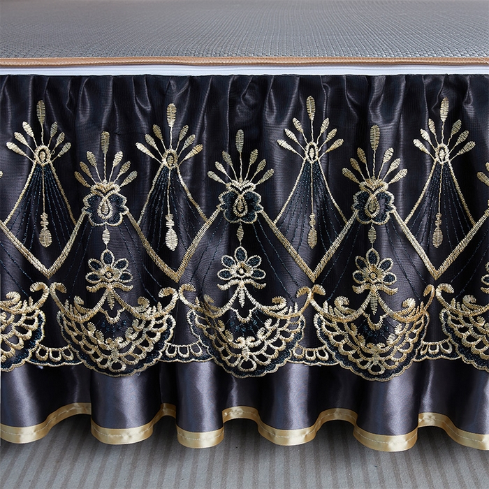 91家纺网 家纺一手货源 找家纺 罗艺轩 2025新款可拆卸床笠式床裙凉感冰丝藤席三件套-爱星海 爱星海-绅士灰