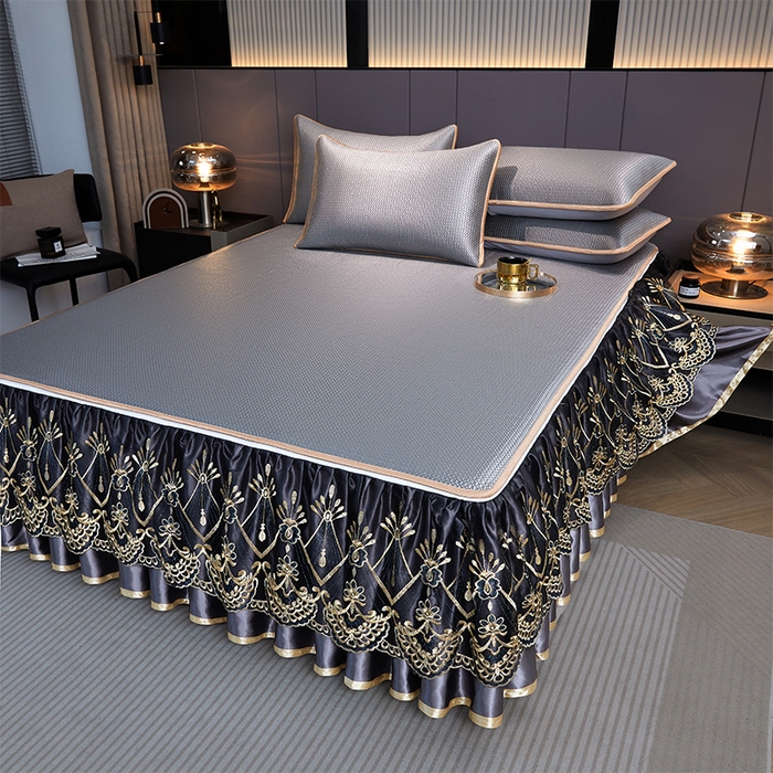 91家纺网 家纺一手货源 找家纺 罗艺轩 2025新款可拆卸床笠式床裙凉感冰丝藤席三件套-爱星海 爱星海-绅士灰