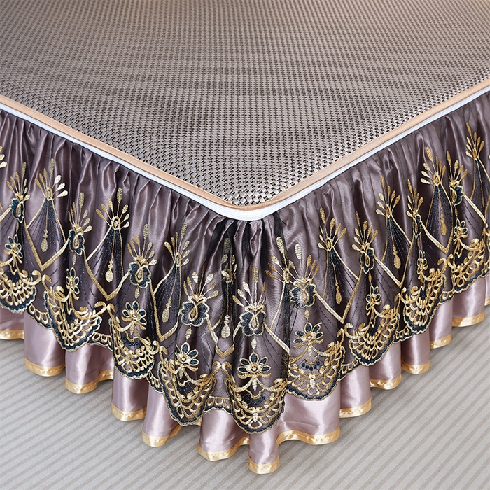 91家纺网 家纺一手货源 找家纺 罗艺轩 2025新款可拆卸床笠式床裙凉感冰丝藤席三件套-爱星海 爱星海-糖咖色