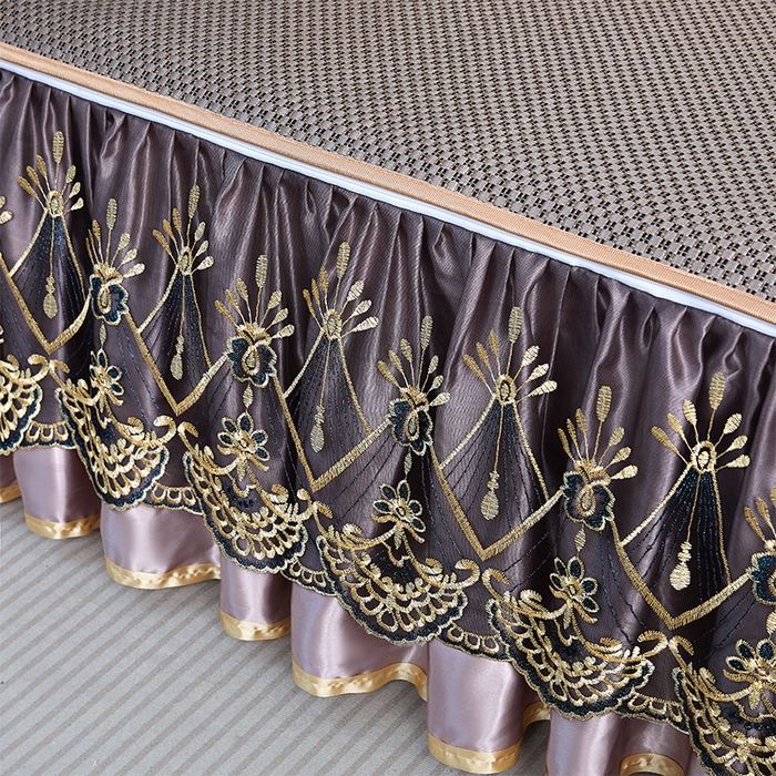 91家纺网 家纺一手货源 找家纺 罗艺轩 2025新款可拆卸床笠式床裙凉感冰丝藤席三件套-爱星海 爱星海-糖咖色