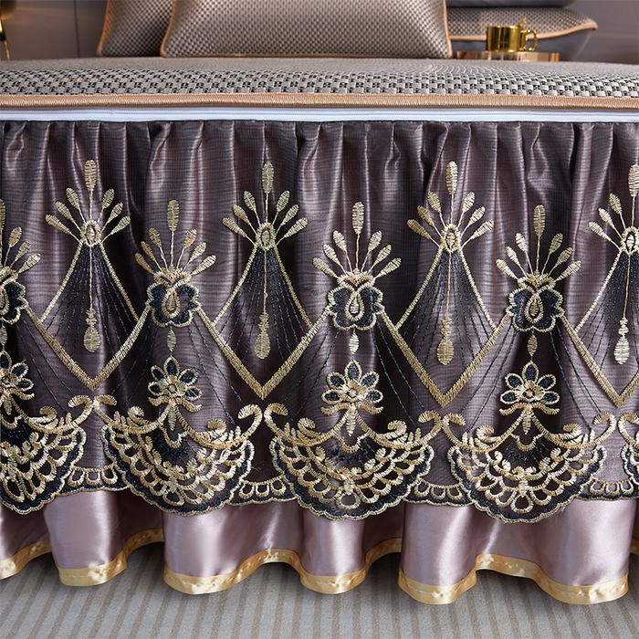 91家纺网 家纺一手货源 找家纺 罗艺轩 2025新款可拆卸床笠式床裙凉感冰丝藤席三件套-爱星海 爱星海-糖咖色