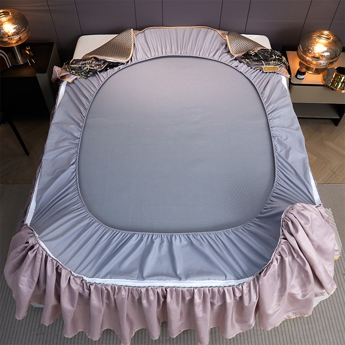 91家纺网 家纺一手货源 找家纺 罗艺轩 2025新款可拆卸床笠式床裙凉感冰丝藤席三件套-爱星海 爱星海-糖咖色