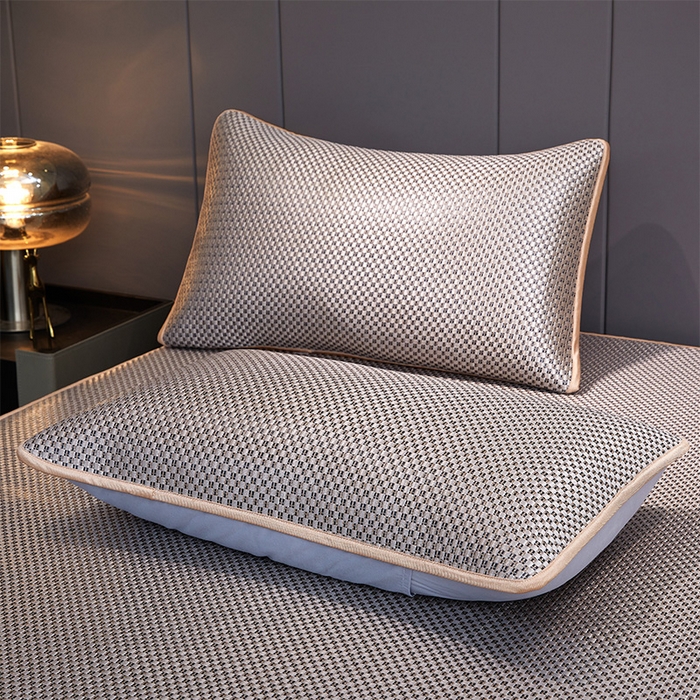 91家纺网 家纺一手货源 找家纺 罗艺轩 2025新款可拆卸床笠式床裙凉感冰丝藤席三件套-爱星海 爱星海-糖咖色