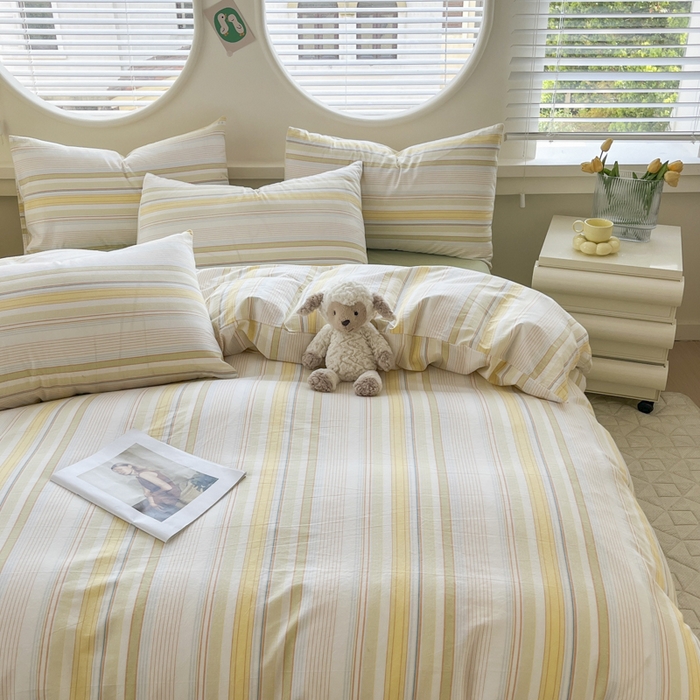 91家纺网 家纺一手货源 找家纺 菡宝 2025新款A类纯棉全棉色织水洗棉四件套 支持定做定制尺寸 夏沫-可可绿