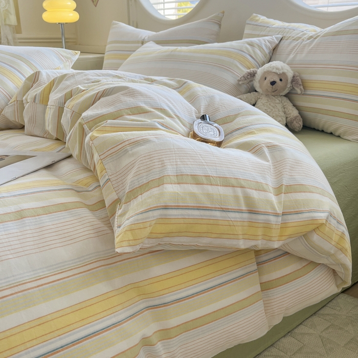 91家纺网 家纺一手货源 找家纺 菡宝 2025新款A类纯棉全棉色织水洗棉四件套 支持定做定制尺寸 夏沫-可可绿