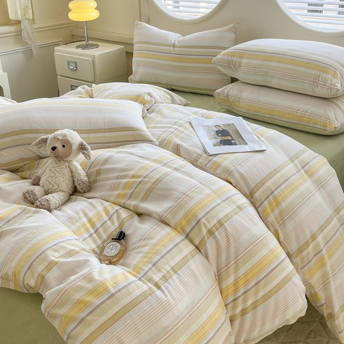 91家纺网 家纺一手货源 找家纺 菡宝 2025新款A类纯棉全棉色织水洗棉四件套 支持定做定制尺寸 夏沫-可可绿