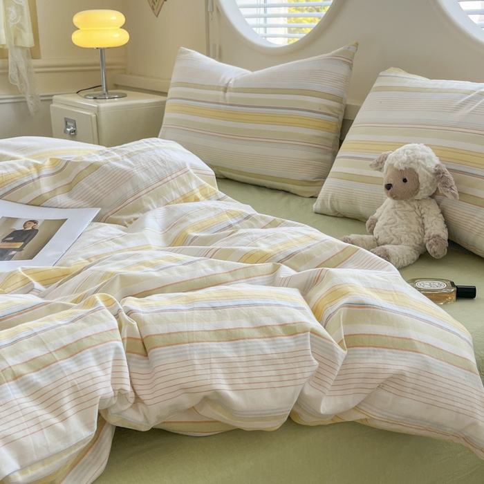 91家纺网 家纺一手货源 找家纺 菡宝 2025新款A类纯棉全棉色织水洗棉四件套 支持定做定制尺寸 夏沫-可可绿