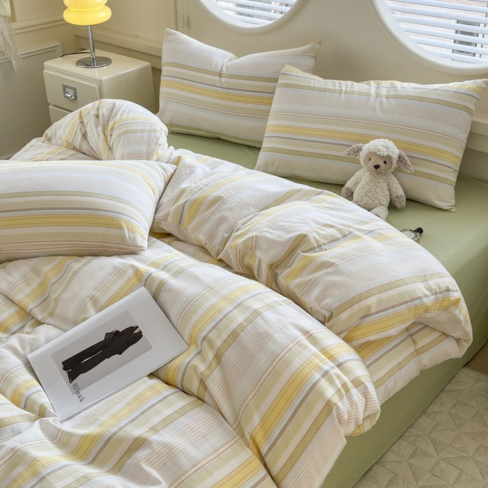 91家纺网 家纺一手货源 找家纺 菡宝 2025新款A类纯棉全棉色织水洗棉四件套 支持定做定制尺寸 夏沫-可可绿