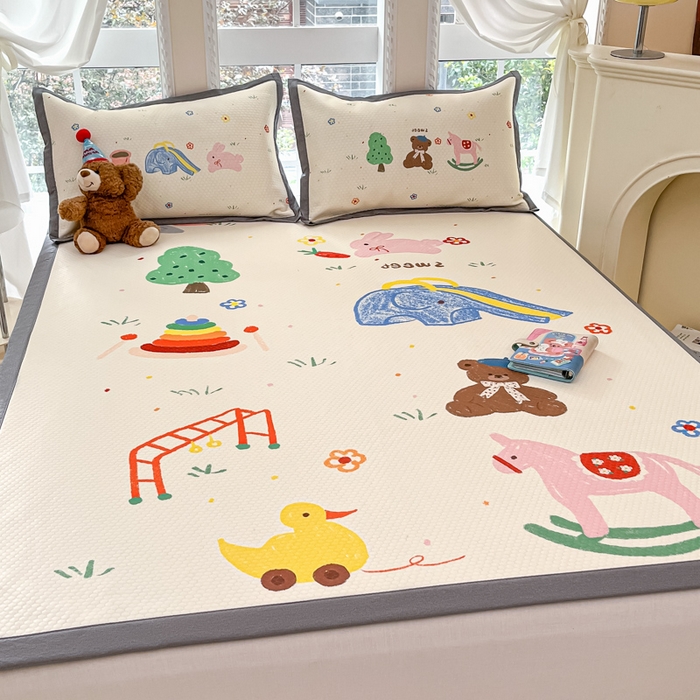 91家纺网 家纺一手货源 找家纺 Sweet dreams甜梦 2025新款数码印花凉感豆豆软席凉席席子系列-大版 动物乐园