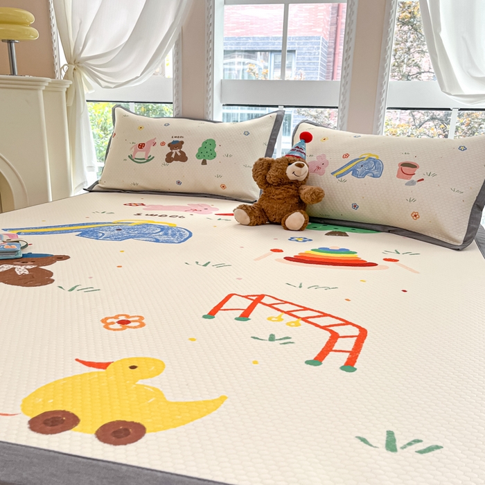 91家纺网 家纺一手货源 找家纺 Sweet dreams甜梦 2025新款数码印花凉感豆豆软席凉席席子系列-大版 动物乐园