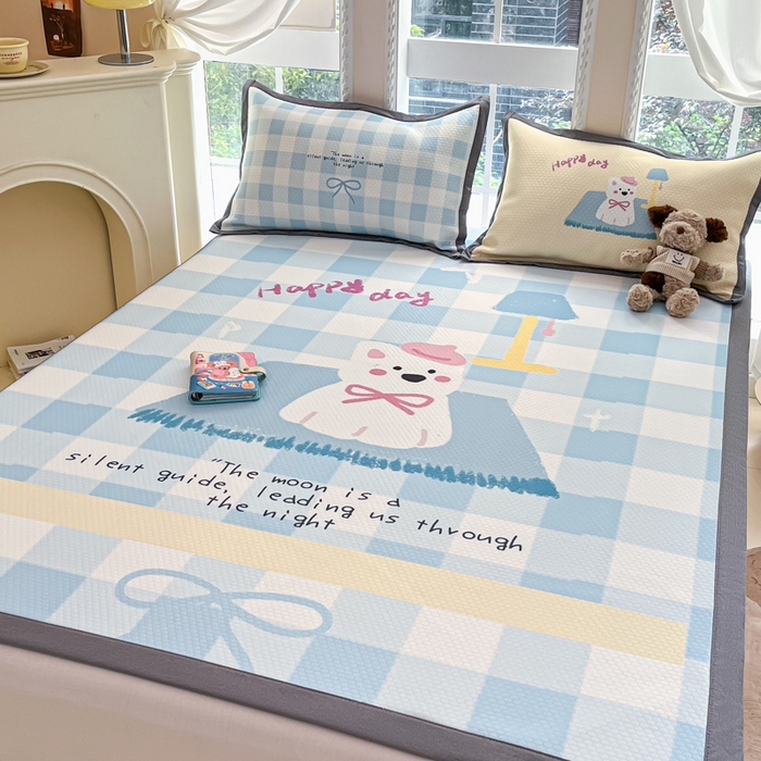 91家纺网 家纺一手货源 找家纺 Sweet dreams甜梦 2025新款数码印花凉感豆豆软席凉席席子系列-大版 格子小狗