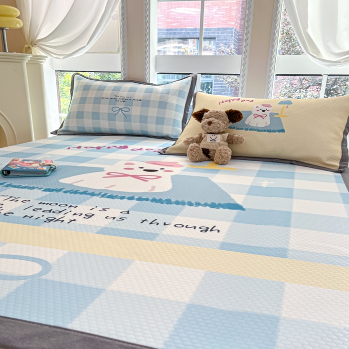 91家纺网 家纺一手货源 找家纺 Sweet dreams甜梦 2025新款数码印花凉感豆豆软席凉席席子系列-大版 格子小狗