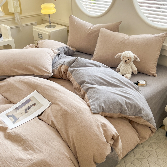 91家纺网 家纺一手货源 找家纺 菡宝 2025新款A类纯棉被罩全棉色织水洗棉单被套 支持定做定制尺寸 简约棕灰