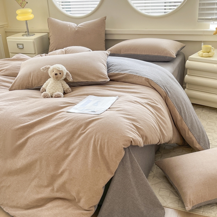 91家纺网 家纺一手货源 找家纺 菡宝 2025新款A类纯棉被罩全棉色织水洗棉单被套 支持定做定制尺寸 简约棕灰