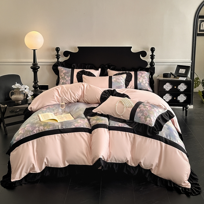 91家纺网 家纺一手货源 找家纺 博纳家纺 2025新款法式复古风花边款四件套 花间絮语-粉玉