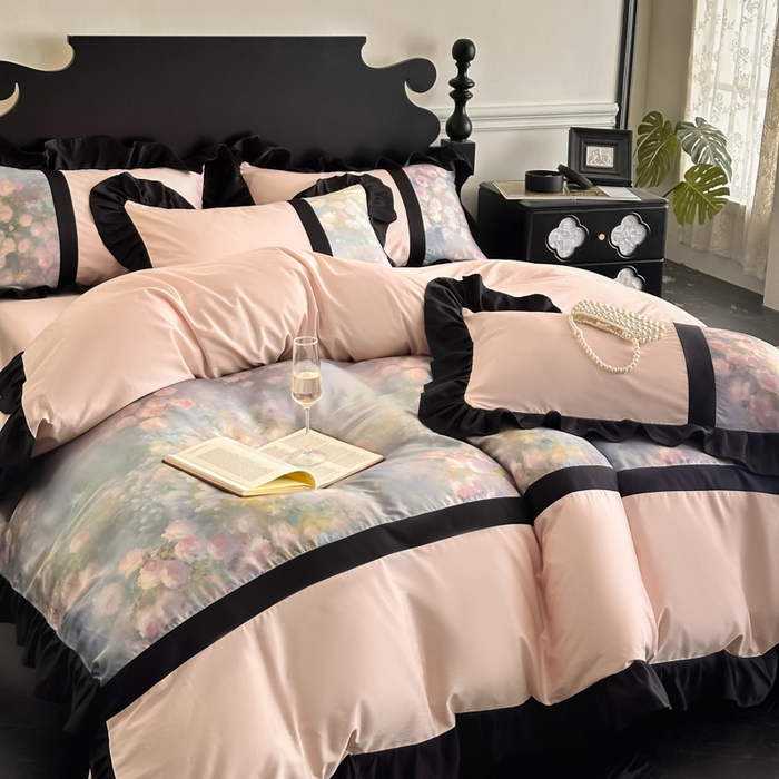 91家纺网 家纺一手货源 找家纺 博纳家纺 2025新款法式复古风花边款四件套 花间絮语-粉玉