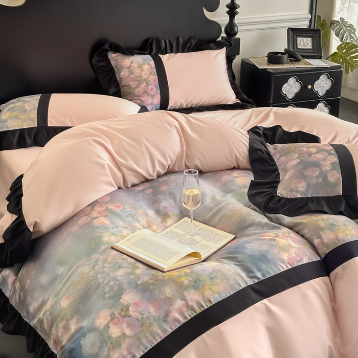 91家纺网 家纺一手货源 找家纺 博纳家纺 2025新款法式复古风花边款四件套 花间絮语-粉玉