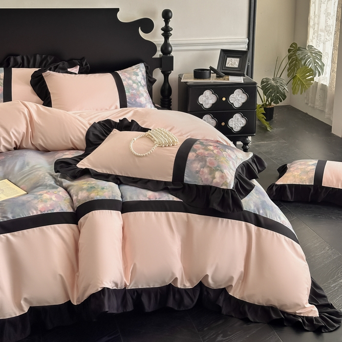 91家纺网 家纺一手货源 找家纺 博纳家纺 2025新款法式复古风花边款四件套 花间絮语-粉玉