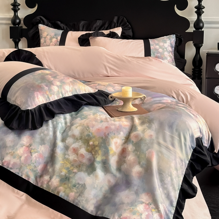 91家纺网 家纺一手货源 找家纺 博纳家纺 2025新款法式复古风花边款四件套 花间絮语-粉玉