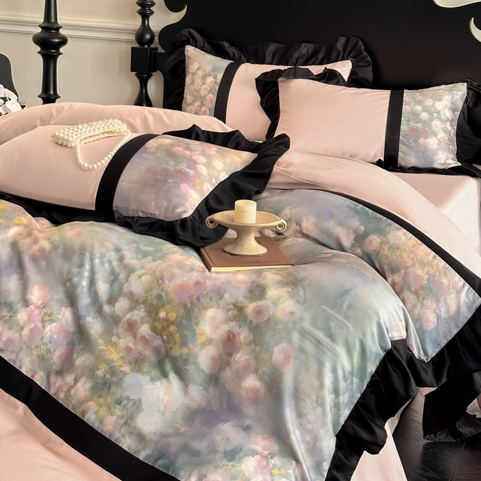 91家纺网 家纺一手货源 找家纺 博纳家纺 2025新款法式复古风花边款四件套 花间絮语-粉玉