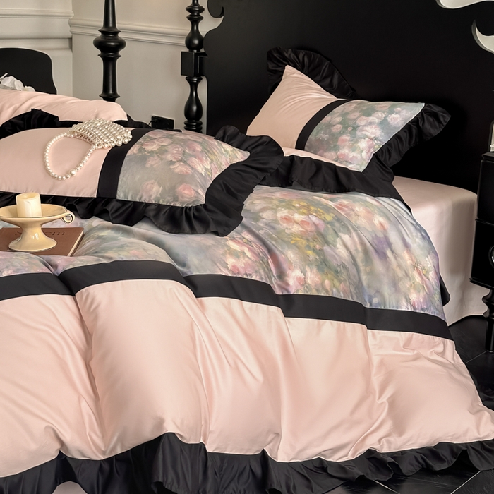 91家纺网 家纺一手货源 找家纺 博纳家纺 2025新款法式复古风花边款四件套 花间絮语-粉玉