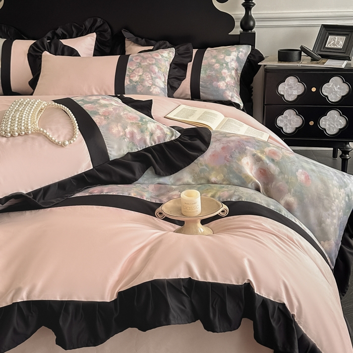 91家纺网 家纺一手货源 找家纺 博纳家纺 2025新款法式复古风花边款四件套 花间絮语-粉玉