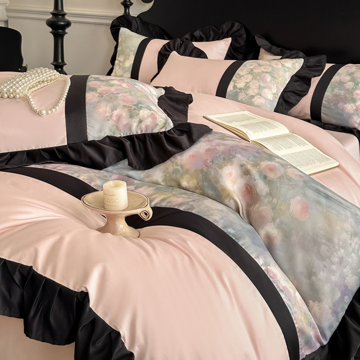 91家纺网 家纺一手货源 找家纺 博纳家纺 2025新款法式复古风花边款四件套 花间絮语-粉玉