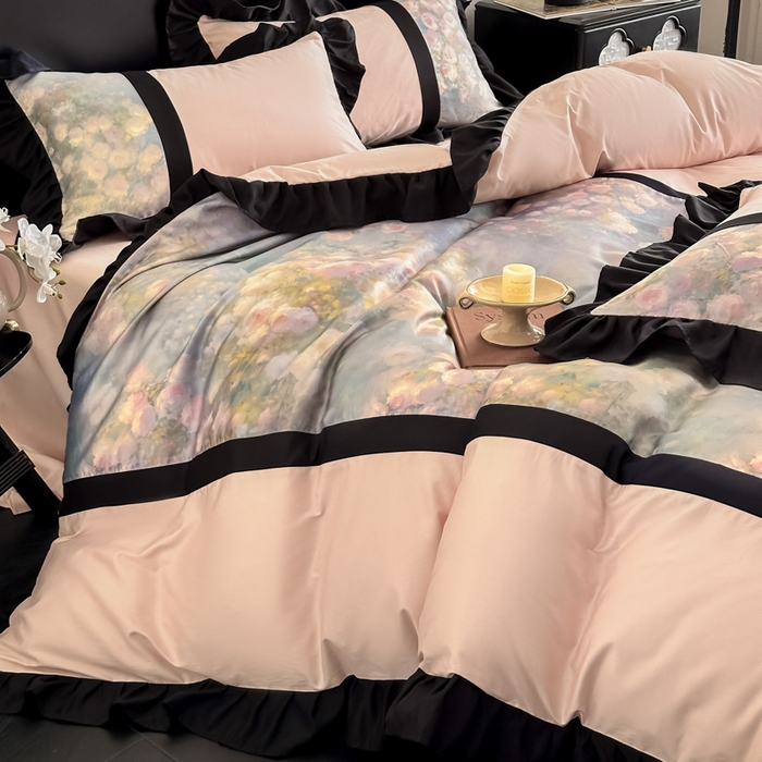 91家纺网 家纺一手货源 找家纺 博纳家纺 2025新款法式复古风花边款四件套 花间絮语-粉玉