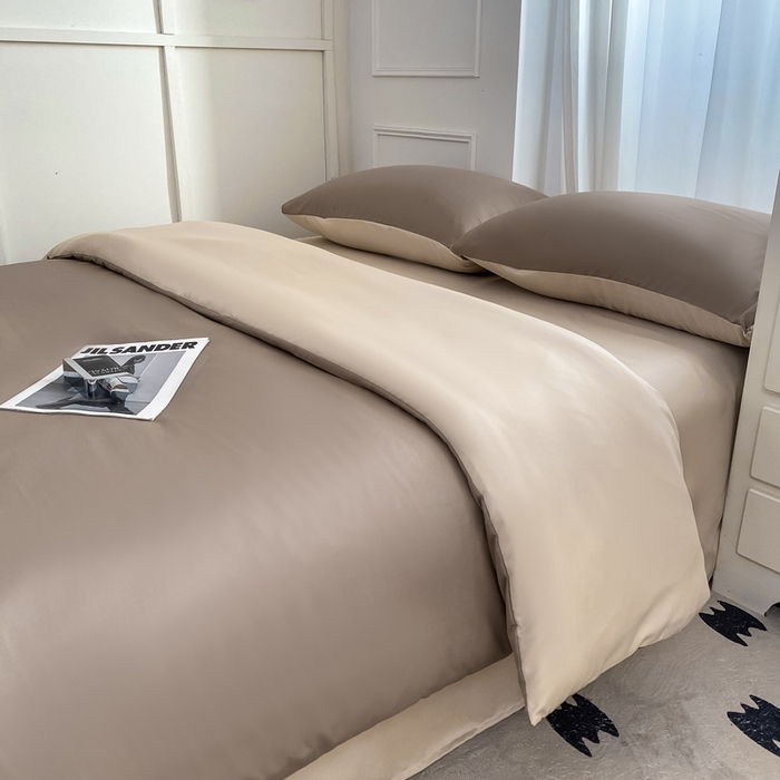  （提供买家秀 爆款花型 不断货）2025新款夏季水洗冰丝四件套水洗真丝纯色双拼风格二 双拼-咖棕奶茶