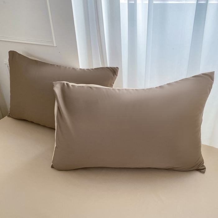 91家纺网 家纺一手货源 找家纺  （提供买家秀 爆款花型 不断货）2025新款夏季水洗冰丝四件套水洗真丝纯色双拼风格二 双拼-咖棕奶茶