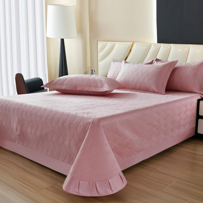 91家纺网 家纺一手货源 找家纺 OL家纺 2025新款60S兰精天丝带刺绣防滑床盖 豆沙