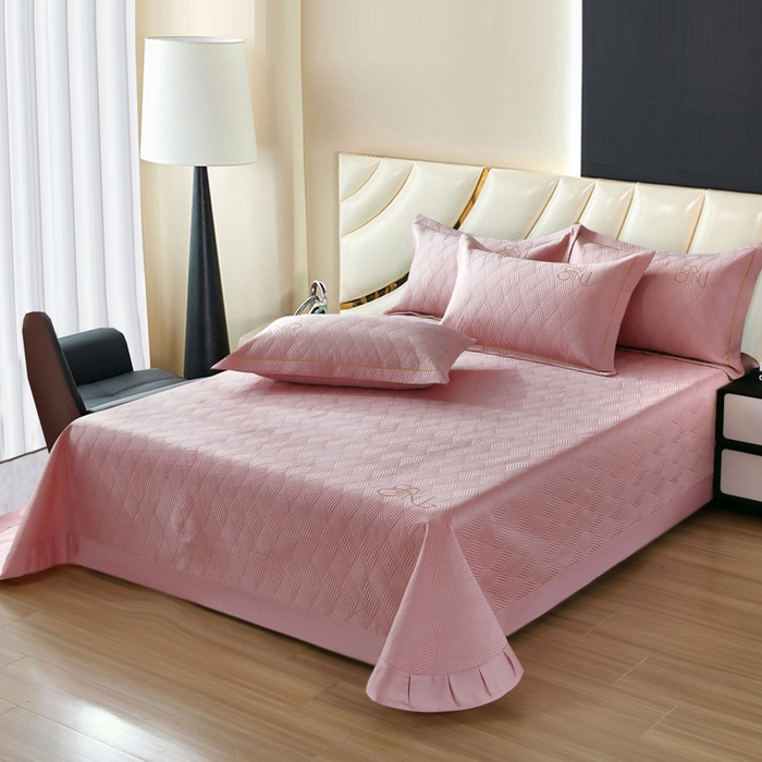 91家纺网 家纺一手货源 找家纺 OL家纺 2025新款60S兰精天丝带刺绣防滑床盖 豆沙