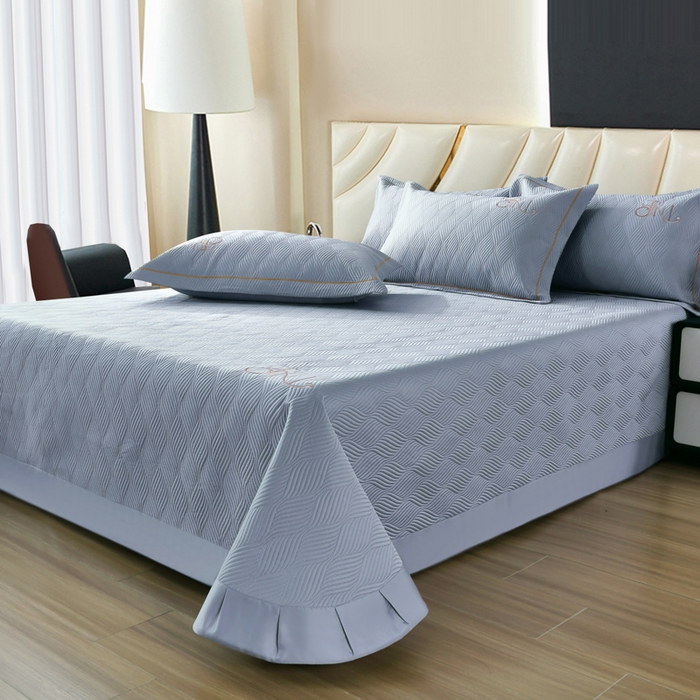 91家纺网 家纺一手货源 找家纺 OL家纺 2025新款60S兰精天丝带刺绣防滑床盖 灰紫