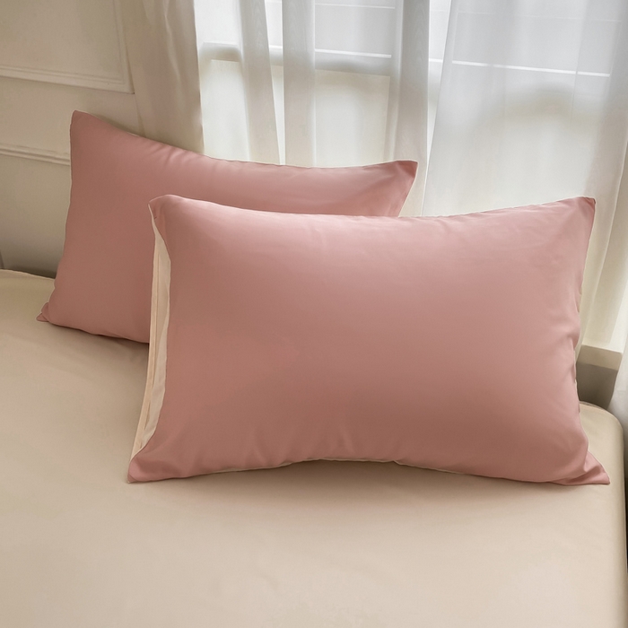 91家纺网 家纺一手货源 找家纺  （提供买家秀 爆款花型 不断货）2025新款夏季水洗冰丝四件套水洗真丝纯色双拼风格二 双拼-奶昔白+西柚粉