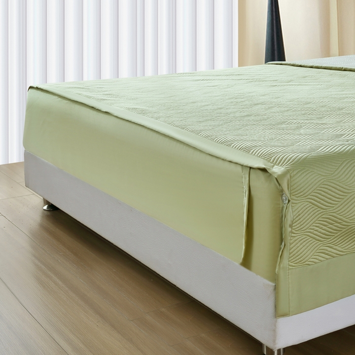 91家纺网 家纺一手货源 找家纺 OL家纺 2025新款60S兰精天丝带刺绣防滑床盖 抹茶绿