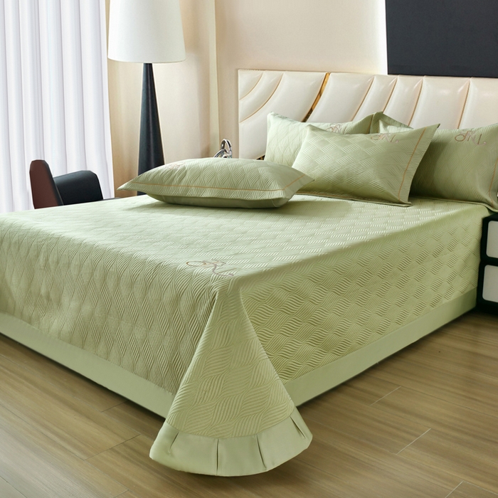 91家纺网 家纺一手货源 找家纺 OL家纺 2025新款60S兰精天丝带刺绣防滑床盖 抹茶绿