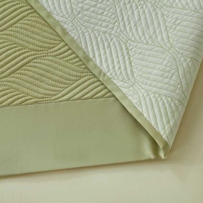 91家纺网 家纺一手货源 找家纺 OL家纺 2025新款60S兰精天丝带刺绣防滑床盖 抹茶绿