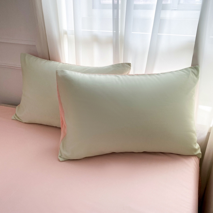 91家纺网 家纺一手货源 找家纺  （提供买家秀 爆款花型 不断货）2025新款夏季水洗冰丝四件套水洗真丝纯色双拼风格二 双拼-奶油粉+青草绿